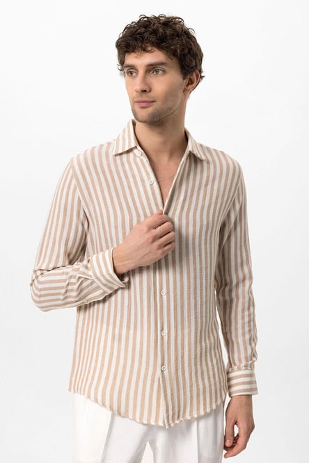 Antioch Beige Contrast Striped Men's Shirt