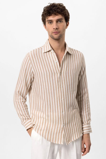 Antioch Beige Contrast Striped Men's Shirt