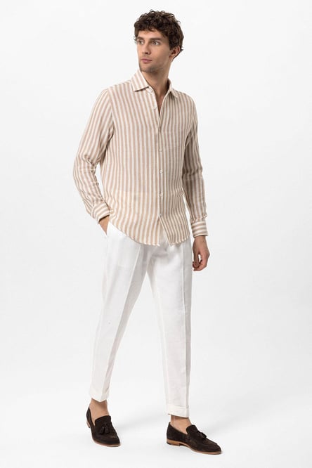 Antioch Beige Contrast Striped Men's Shirt