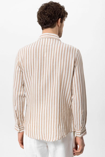 Antioch Beige Contrast Striped Men's Shirt