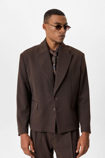 Dark Brown Crop Fit Men's Blazer Jacket