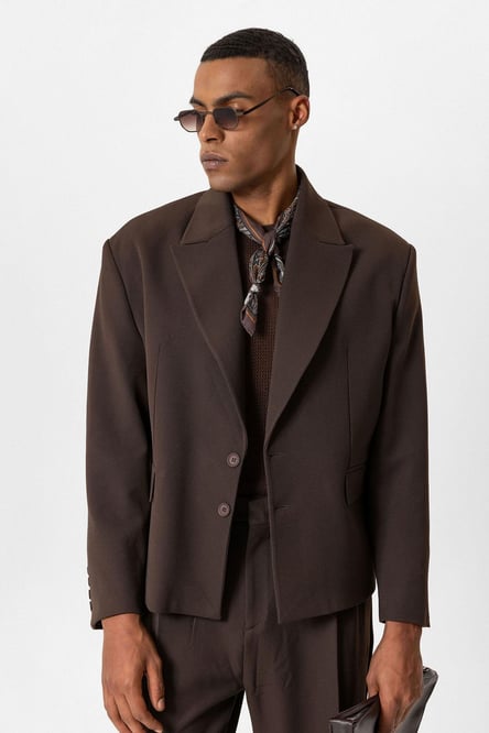 Dark Brown Crop Fit Men's Blazer Jacket