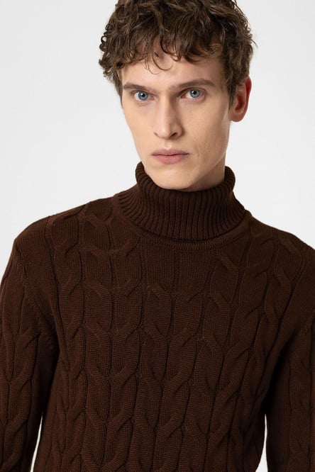 Dark Brown Braided Men's Sweater