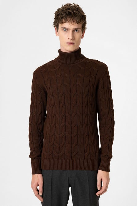 Dark Brown Braided Men's Sweater