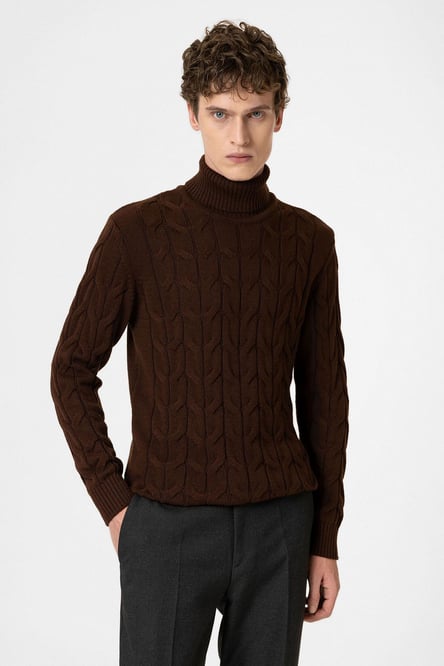 Dark Brown Braided Men's Sweater