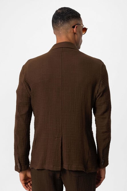 Brown Double Breasted Closure Unlined Men's Blazer Jacket