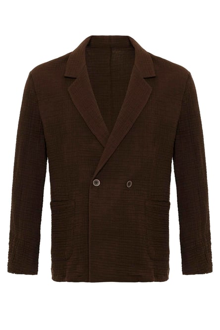 Brown Double Breasted Closure Unlined Men's Blazer Jacket