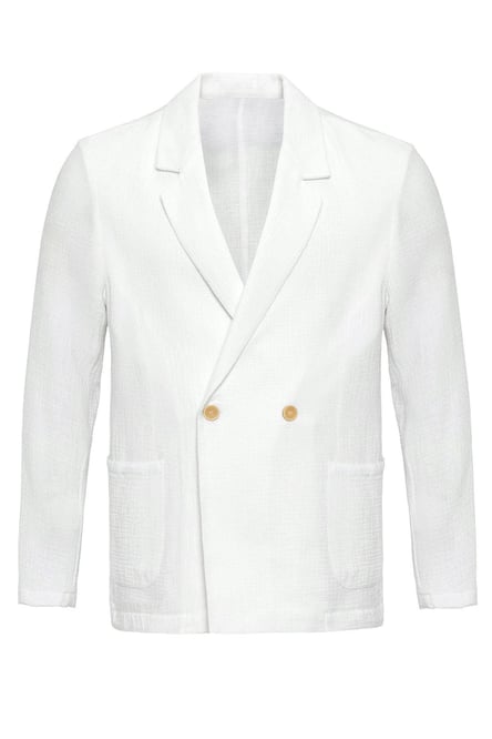 Ecru Double Breasted Closure Unlined Men's Blazer Jacket