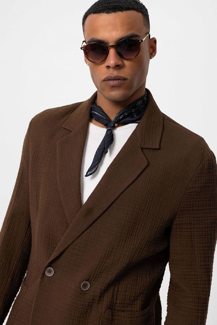 Brown Double Breasted Closure Unlined Men's Blazer Jacket