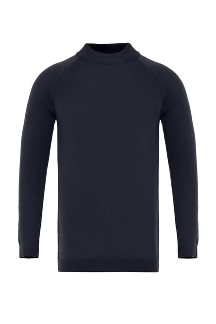 Navy Blue Crew Neck Slim Fit Knitwear Sweater