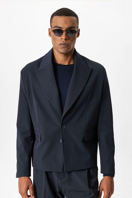 Navy Blue Crop Fit Men's Blazer Jacket