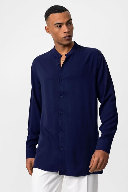 Antioch Navy Blue Collar Regular Fit Men's Shirt