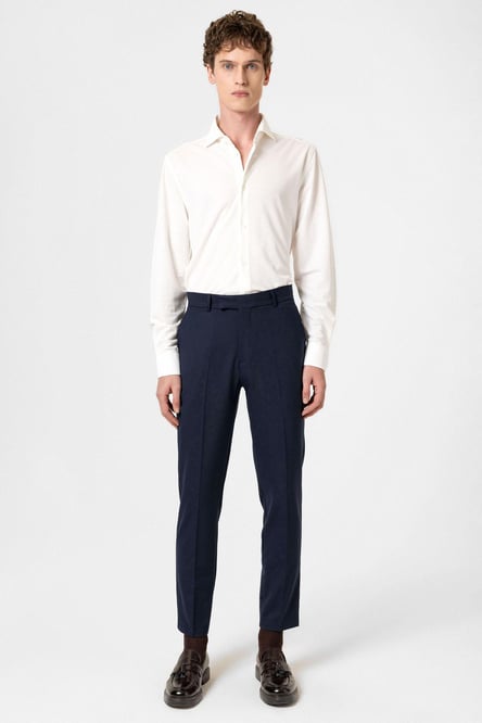 Navy Blue Classic High Waist Men's Trousers