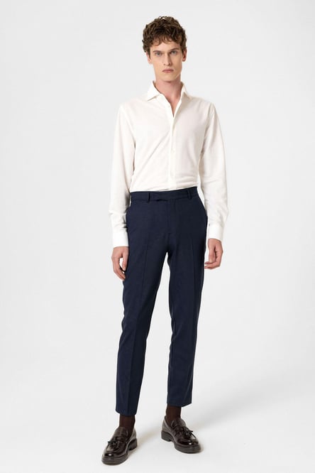 Navy Blue Classic High Waist Men's Trousers