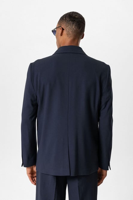 Navy Blue Single Button Relaxed Men's Blazer Jacket