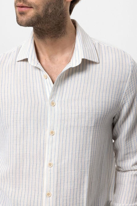 Antioch Baby Blue Cotton Striped Men's Shirt