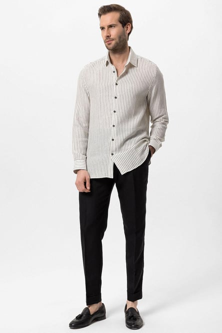 Antioch Black Cotton Striped Men's Shirt