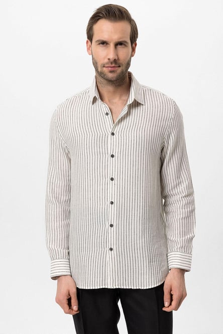 Antioch Black Cotton Striped Men's Shirt