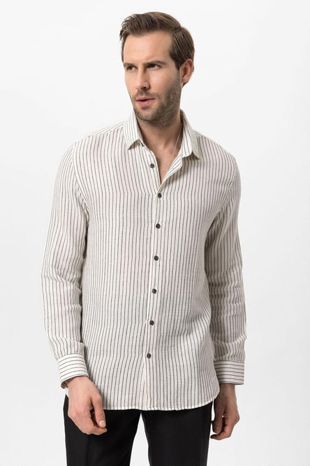 Antioch Black Cotton Striped Men's Shirt