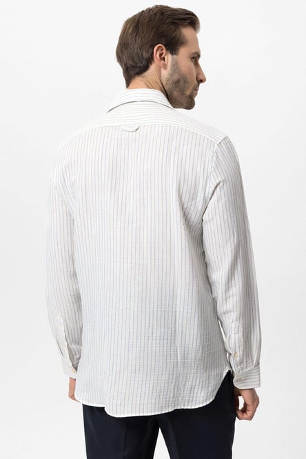 Antioch Baby Blue Cotton Striped Men's Shirt