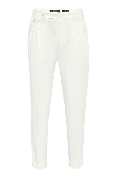 Ecru Pleated High Waist Men's Trousers