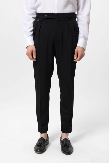 Black Pleated High Waist Men's Trousers