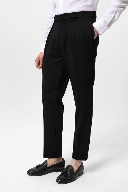 Black Pleated High Waist Men's Trousers