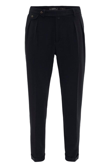 Navy Blue Pleated High Waist Men's Trousers