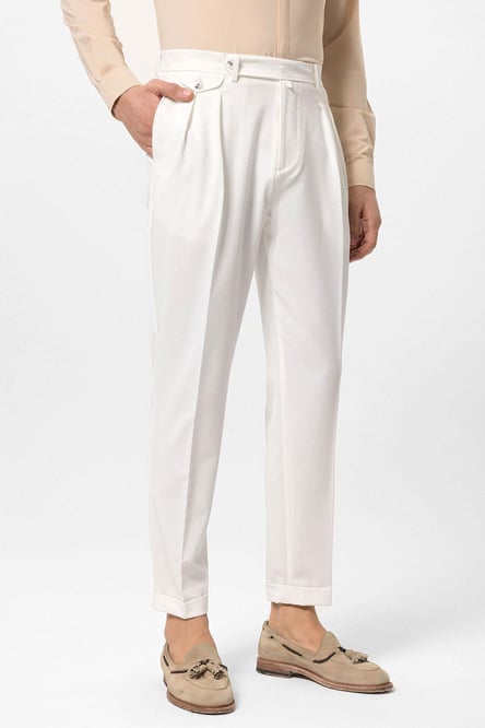 Ecru Pleated High Waist Men's Trousers