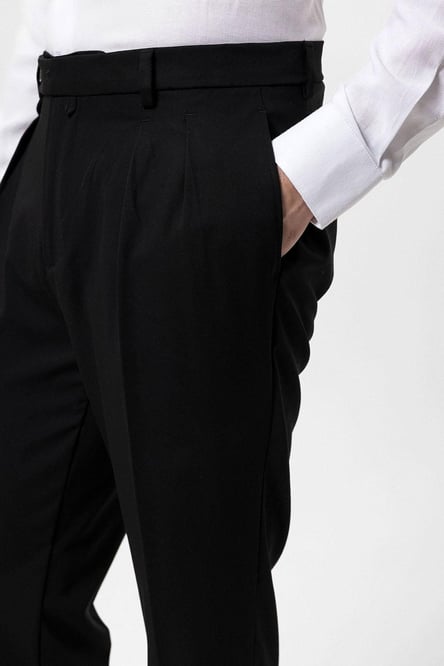 Black Pleated High Waist Men's Trousers