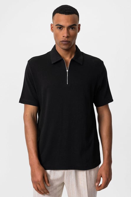 Antioch Black Polo Neck Zippered Men's T-Shirt