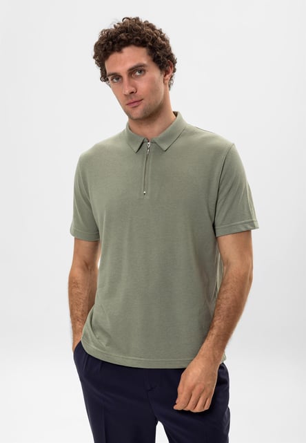 Antioch Light Khaki Polo Neck Zippered Men's T-Shirt