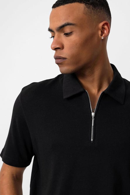 Antioch Black Polo Neck Zippered Men's T-Shirt