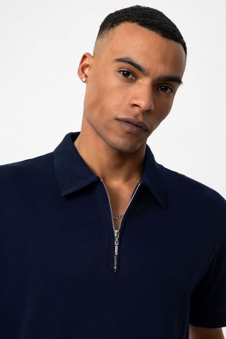 Antioch Navy Blue Polo Neck Zippered Men's T-Shirt