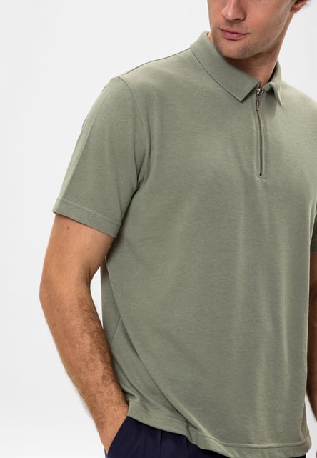 Antioch Light Khaki Polo Neck Zippered Men's T-Shirt