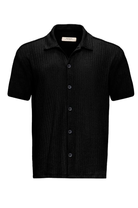 Antioch Black Polo Neck Knitted Short Sleeve Men's Shirt