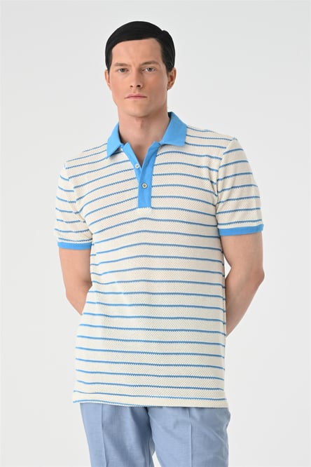 Antioch Saks Polo Neck Slim Fit Striped Men's T-Shirt