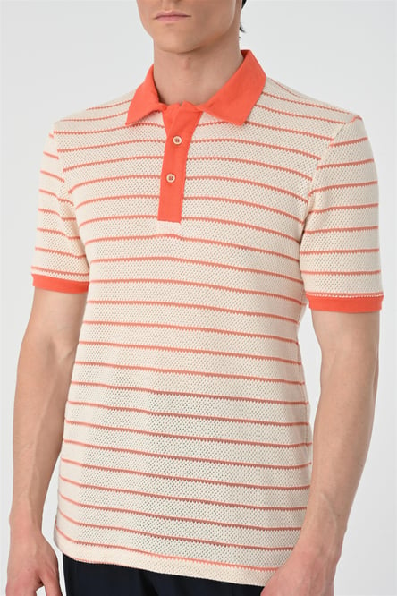 Antioch Salmon Polo Neck Slim Fit Striped Men's T-Shirt