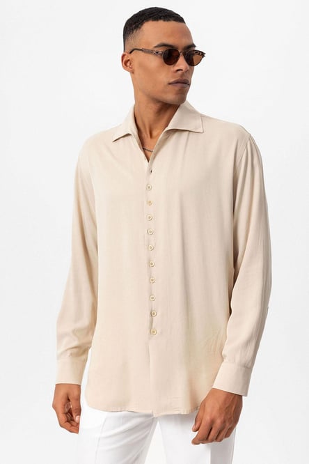 Antioch Beige Regular Fit Open Collar Men's Shirt