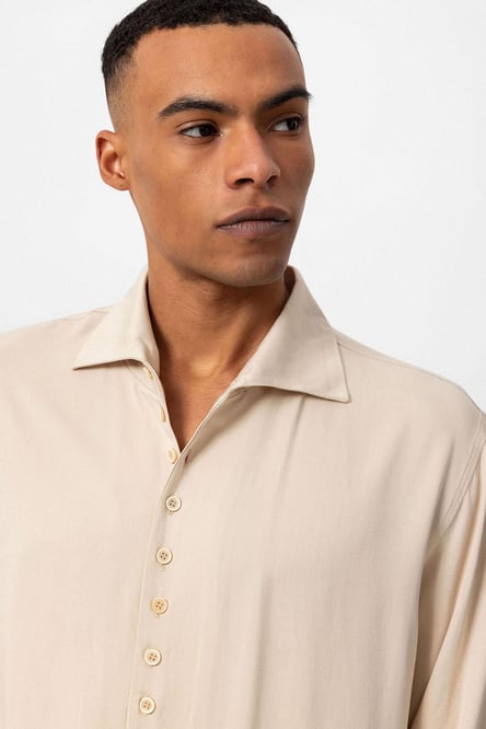 Antioch Beige Regular Fit Open Collar Men's Shirt