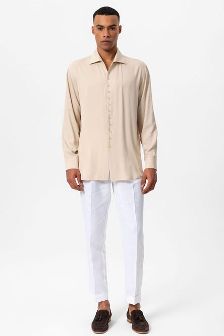 Antioch Beige Regular Fit Open Collar Men's Shirt