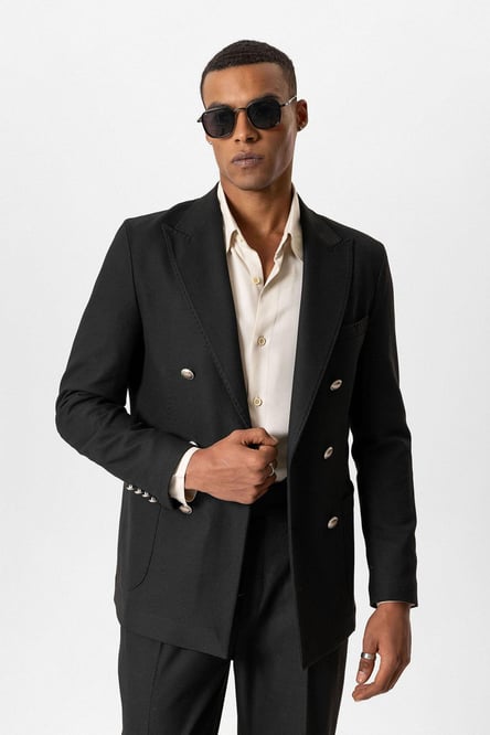 Black Unlined Double Breasted Men's Blazer Jacket