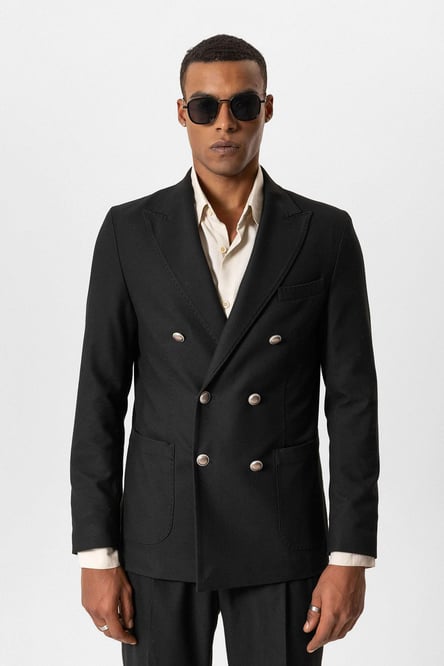 Black Unlined Double Breasted Men's Blazer Jacket