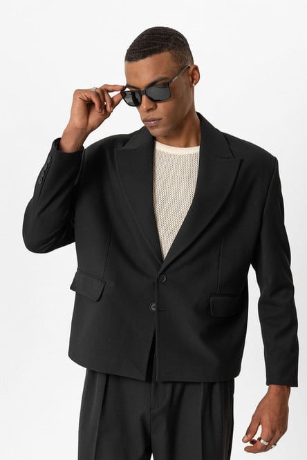 Black Crop Fit Men's Blazer Jacket