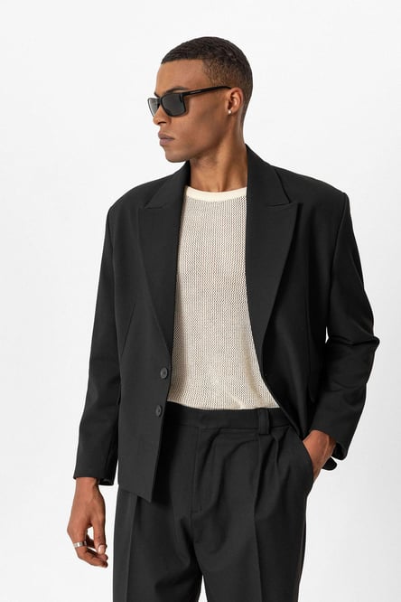 Black Crop Fit Men's Blazer Jacket