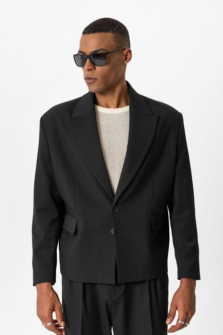 Black Crop Fit Men's Blazer Jacket