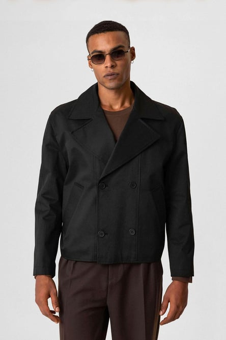 Black Crop Fit Men's Trench Coat