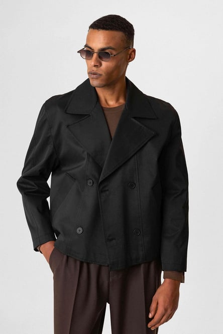 Black Crop Fit Men's Trench Coat