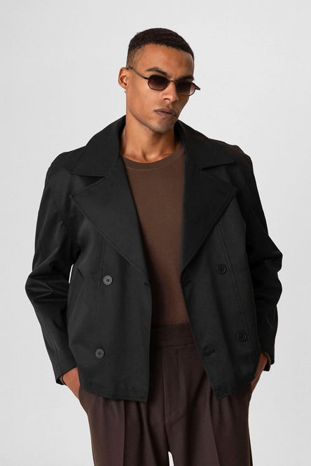 Black Crop Fit Men's Trench Coat