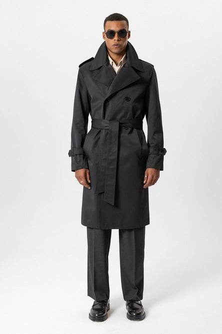 Black Double Breasted Long Men's Trench Coat